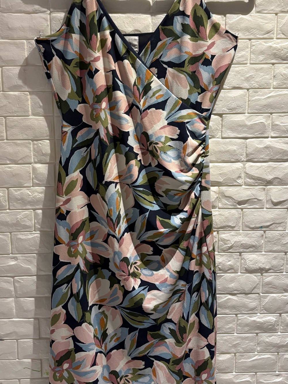 Joie Navy Floral Wrap-Style Midi Dress with Pastel Accents